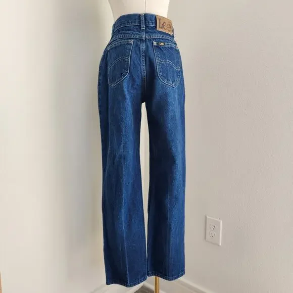 Vintage 90s Lee High Waist Straight Leg Jeans Dark Wash Denim USA Made 2 - Picture 7 of 14